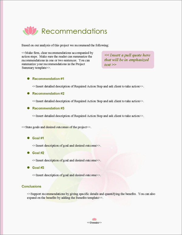 Proposal Pack Hospitality #2 Recommendations Page