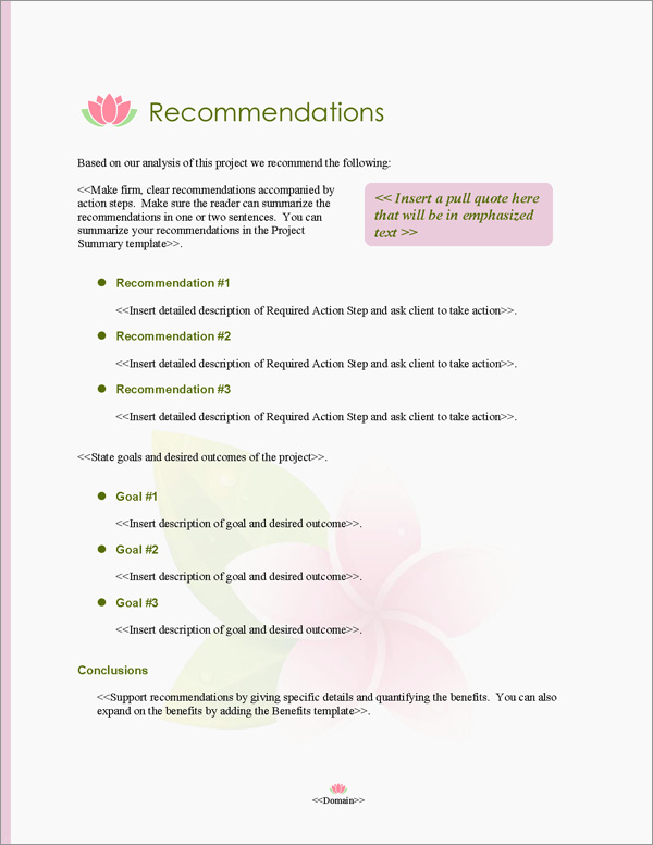 Proposal Pack Hospitality #2 Recommendations Page Proposal Pack Hospitality #2 Recommendations Page