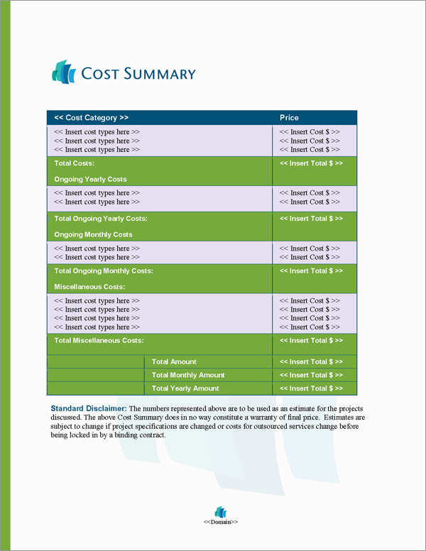 Proposal Pack Decorator #3 Cost Summary Page