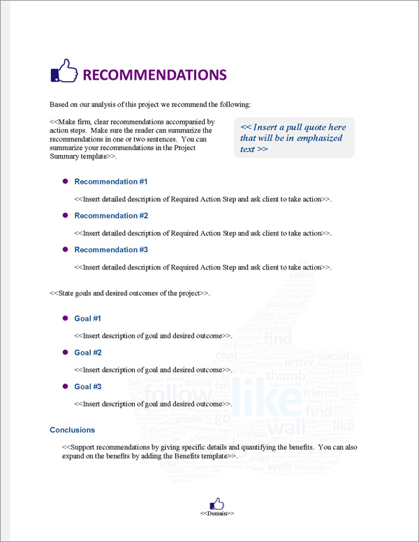 Proposal Pack Social Media #1 Recommendations Page