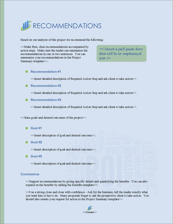 Proposal Pack Financial #4 Recommendations Page Proposal Pack Financial #4 Recommendations Page