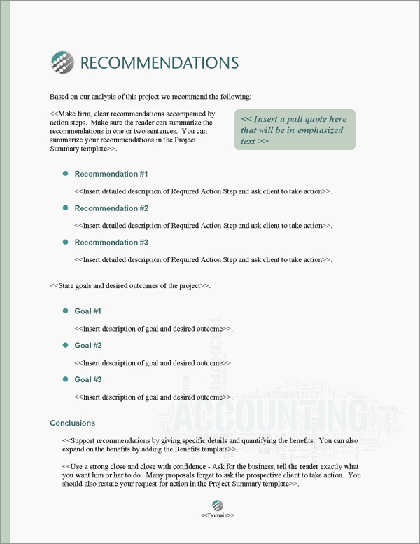 Proposal Pack Accounting #1 Recommendations Page Proposal Pack Accounting #1 Recommendations Page