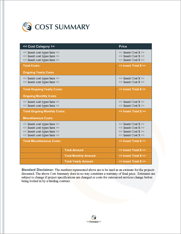 Proposal Pack Events #4 Cost Summary Page Proposal Pack Events #4 Cost Summary Page