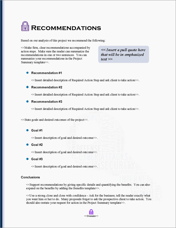 Proposal Pack Security #10 Recommendations Page Proposal Pack Security #10 Recommendations Page