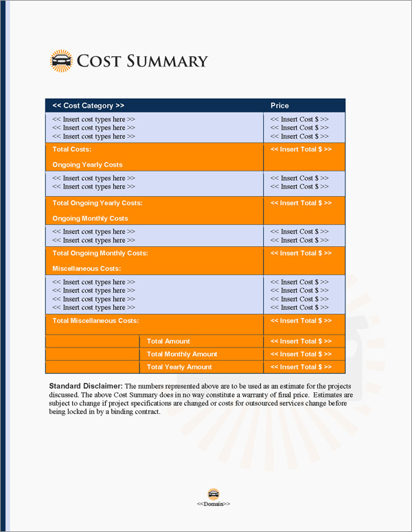 Proposal Pack Transportation #6 Cost Summary Page Proposal Pack Transportation #6 Cost Summary Page