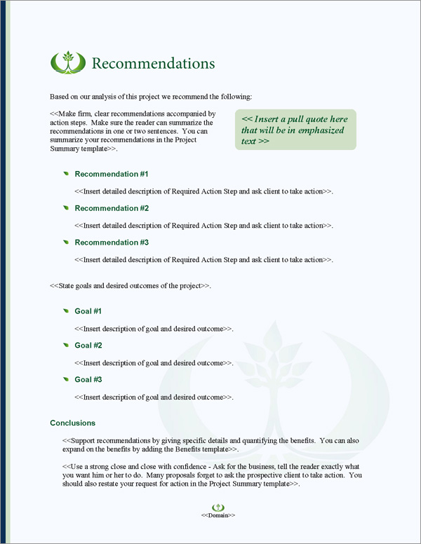 Proposal Pack Resources #1 Recommendations Page Proposal Pack Resources #1 Recommendations Page