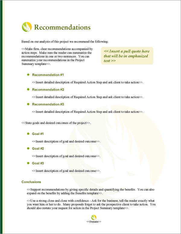 Proposal Pack Agriculture #4 Recommendations Page Proposal Pack Agriculture #4 Recommendations Page