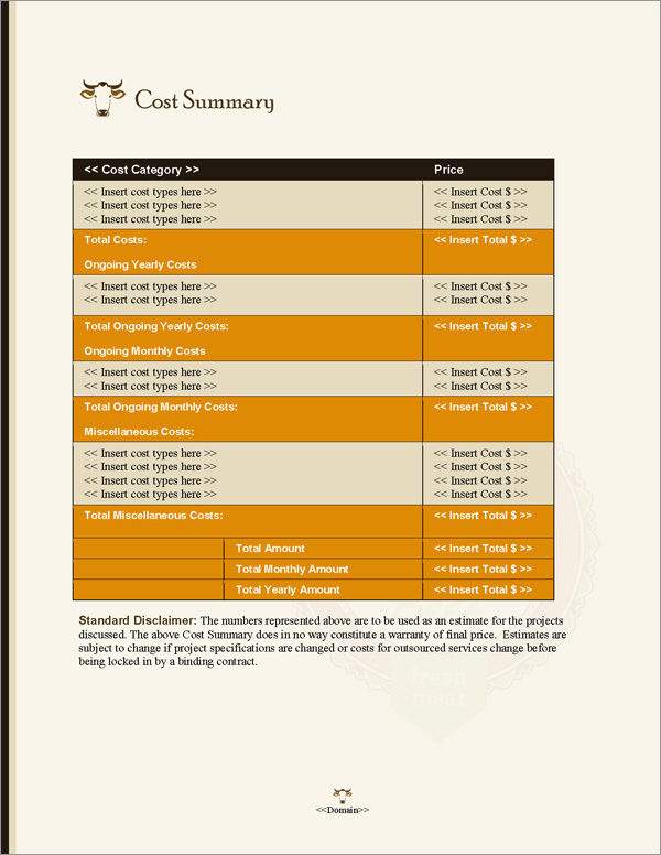 Proposal Pack Ranching #1 Cost Summary Page