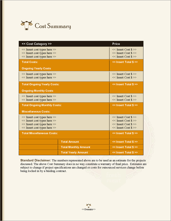 Proposal Pack Ranching #1 Cost Summary Page Proposal Pack Ranching #1 Cost Summary Page
