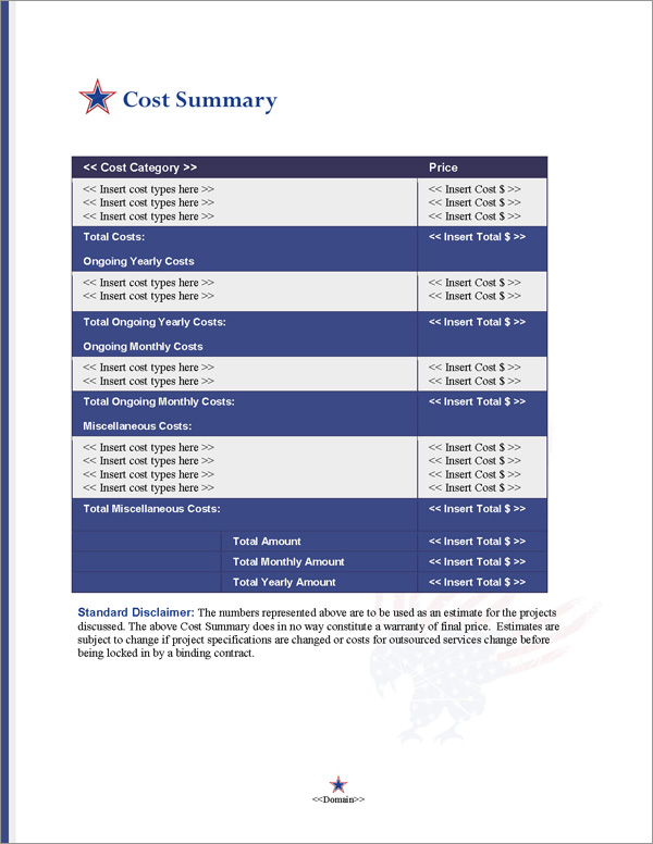 Proposal Pack Flag #6 Cost Summary Page