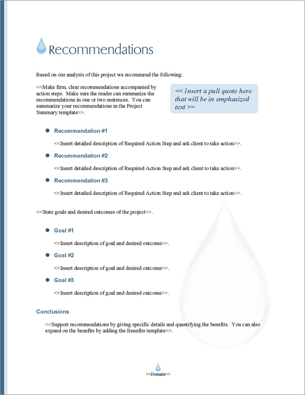 Proposal Pack Aqua #5 Recommendations Page Proposal Pack Aqua #5 Recommendations Page