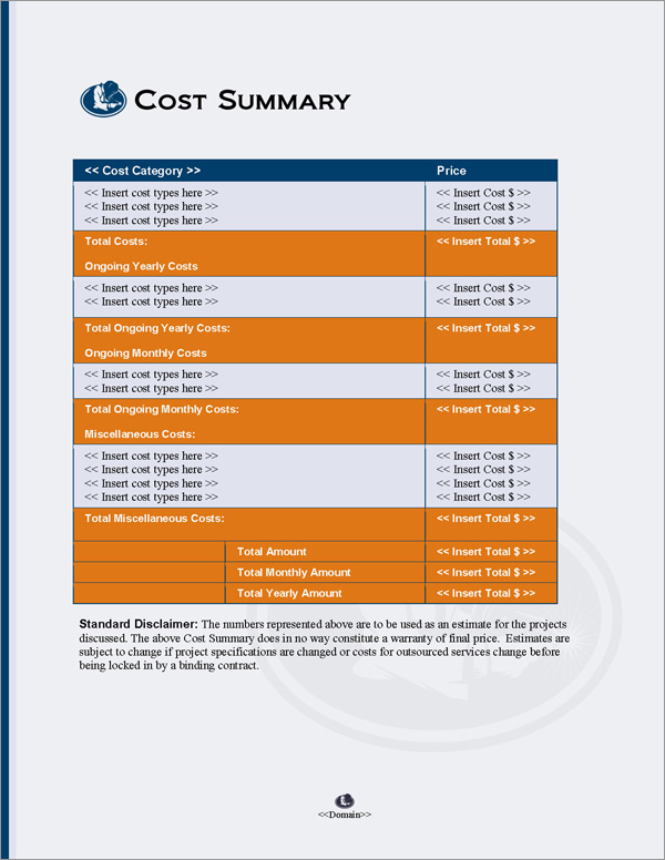 Proposal Pack Industrial #3 Cost Summary Page