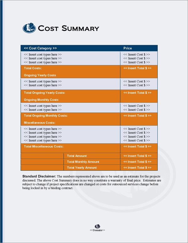 Proposal Pack Industrial #3 Cost Summary Page Proposal Pack Industrial #3 Cost Summary Page
