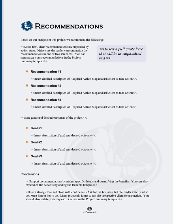 Proposal Pack Industrial #3 Recommendations Page