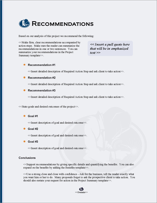 Proposal Pack Industrial #3 Recommendations Page Proposal Pack Industrial #3 Recommendations Page