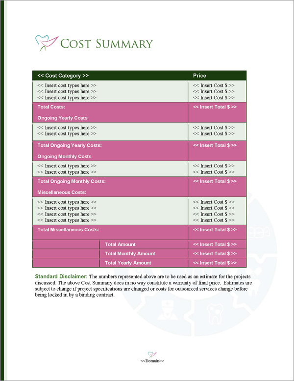 Proposal Pack Healthcare #4 Cost Summary Page Proposal Pack Healthcare #4 Cost Summary Page