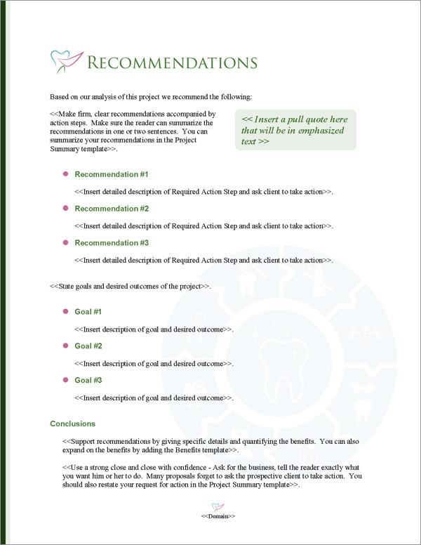Proposal Pack Healthcare #4 Recommendations Page