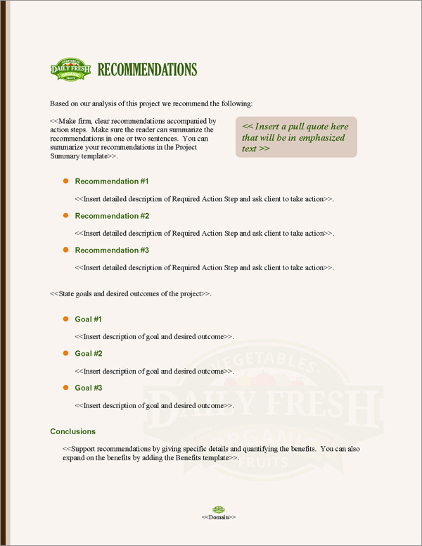 Proposal Pack Agriculture #5 Recommendations Page Proposal Pack Agriculture #5 Recommendations Page