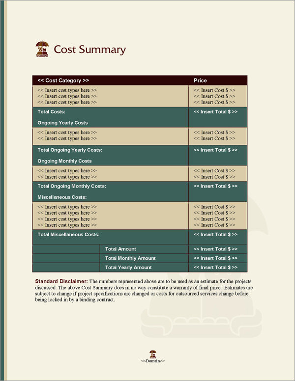 Proposal Pack Animals #6 Cost Summary Page Proposal Pack Animals #6 Cost Summary Page