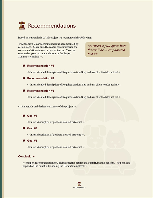 Proposal Pack Animals #6 Recommendations Page
