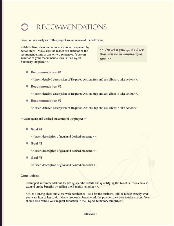 Proposal Pack Wedding #5 Recommendations Page
