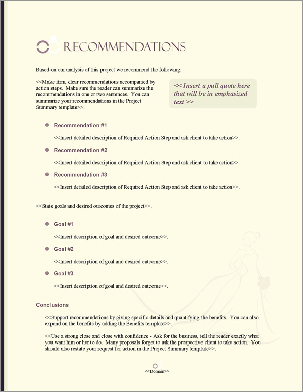 Proposal Pack Wedding #5 Recommendations Page Proposal Pack Wedding #5 Recommendations Page