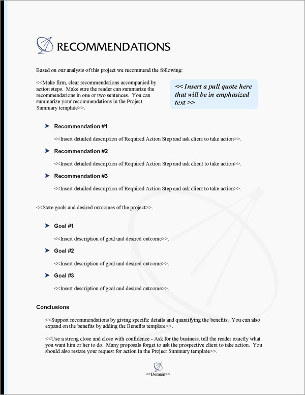 Proposal Pack Telecom #4 Recommendations Page Proposal Pack Telecom #4 Recommendations Page