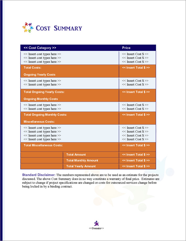Proposal Pack Children #3 Cost Summary Page