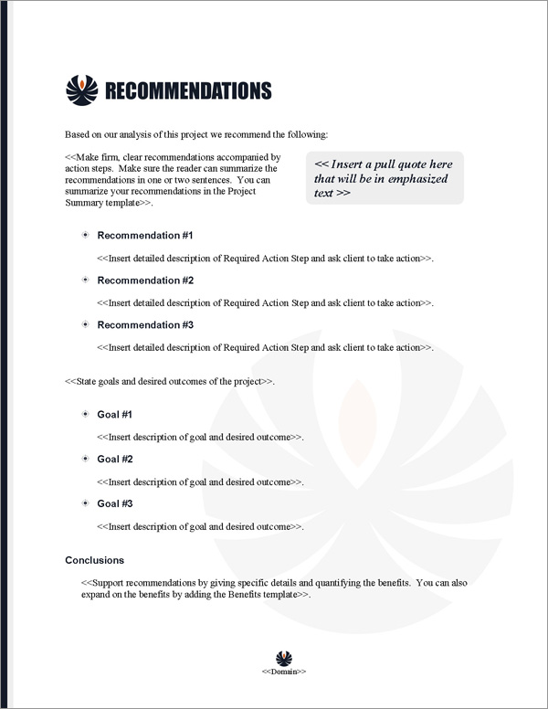 Proposal Pack Security #11 Recommendations Page