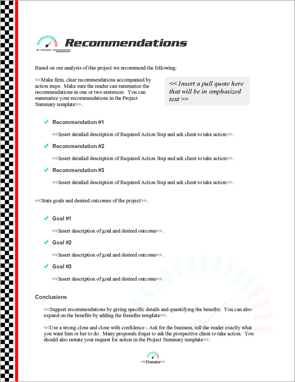 Proposal Pack Sports #7 Recommendations Page Proposal Pack Sports #7 Recommendations Page