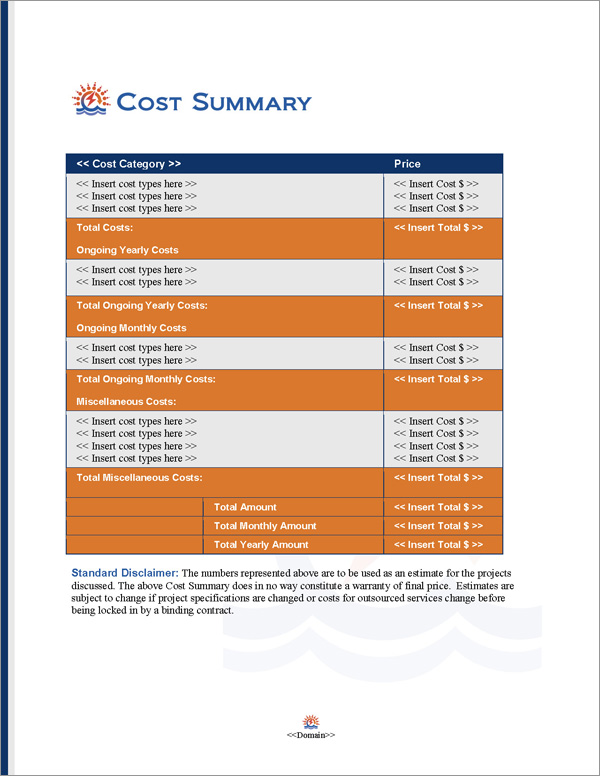 Proposal Pack Infrastructure #2 Cost Summary Page Proposal Pack Infrastructure #2 Cost Summary Page