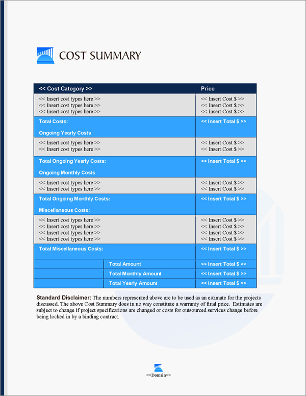 Proposal Pack Infrastructure #3 Cost Summary Page Proposal Pack Infrastructure #3 Cost Summary Page