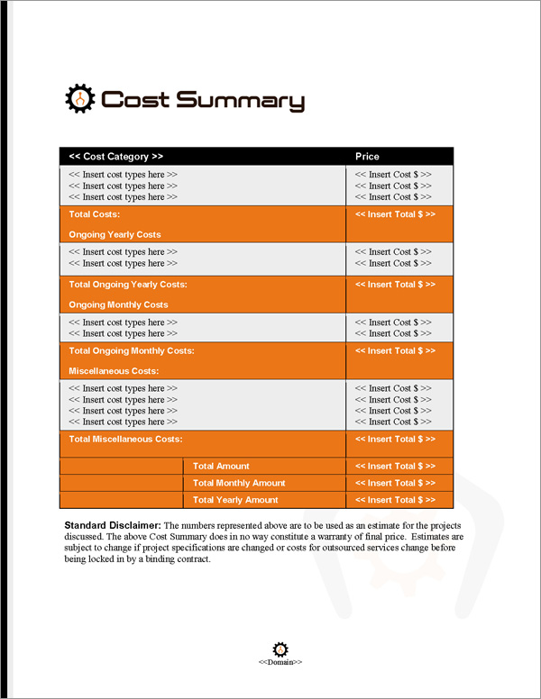 Proposal Pack Robotics #2 Cost Summary Page Proposal Pack Robotics #2 Cost Summary Page