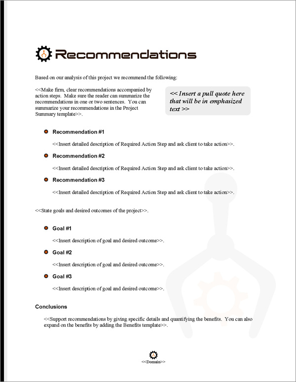 Proposal Pack Robotics #2 Recommendations Page
