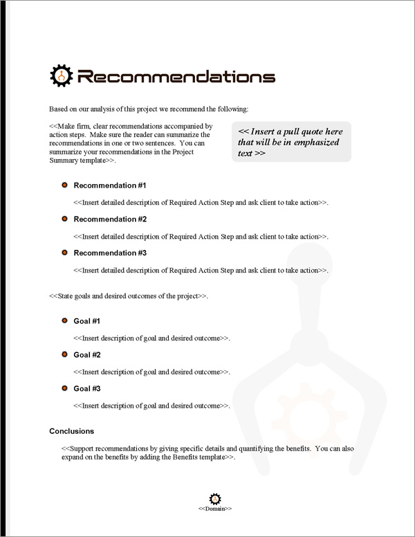 Proposal Pack Robotics #2 Recommendations Page Proposal Pack Robotics #2 Recommendations Page