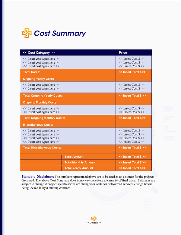 Proposal Pack Healthcare #5 Cost Summary Page Proposal Pack Healthcare #5 Cost Summary Page