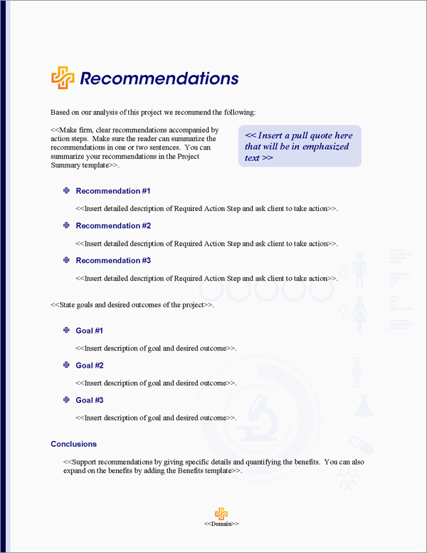 Proposal Pack Healthcare #5 Recommendations Page