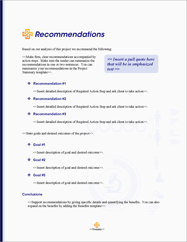 Proposal Pack Healthcare #5 Recommendations Page Proposal Pack Healthcare #5 Recommendations Page