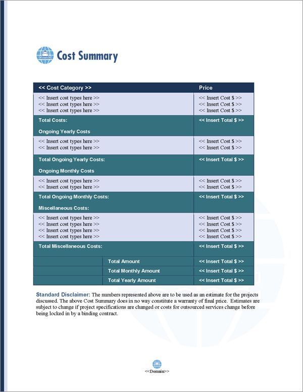 Proposal Pack Transportation #7 Cost Summary Page Proposal Pack Transportation #7 Cost Summary Page