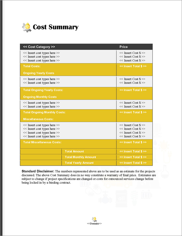Proposal Pack Energy #10 Cost Summary Page Proposal Pack Energy #10 Cost Summary Page
