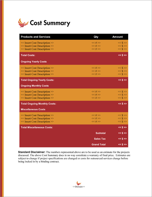 Proposal Pack Minimalist #3 Cost Summary Page Proposal Pack Minimalist #3 Cost Summary Page