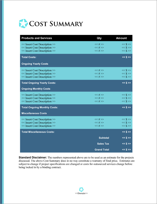 Proposal Pack Minimalist #4 Cost Summary Page
