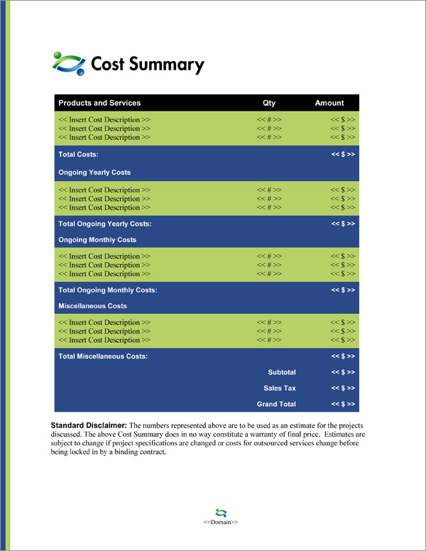 Proposal Pack Minimalist #5 Cost Summary Page