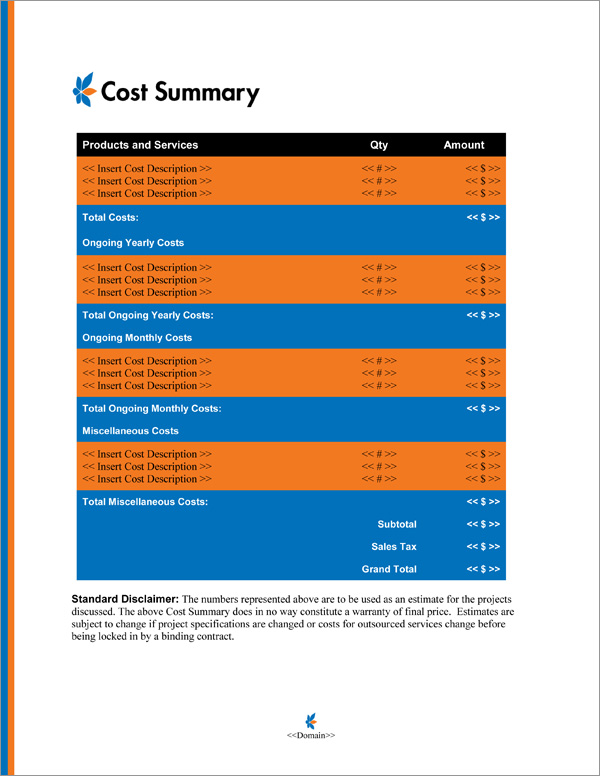 Proposal Pack Minimalist #6 Cost Summary Page Proposal Pack Minimalist #6 Cost Summary Page