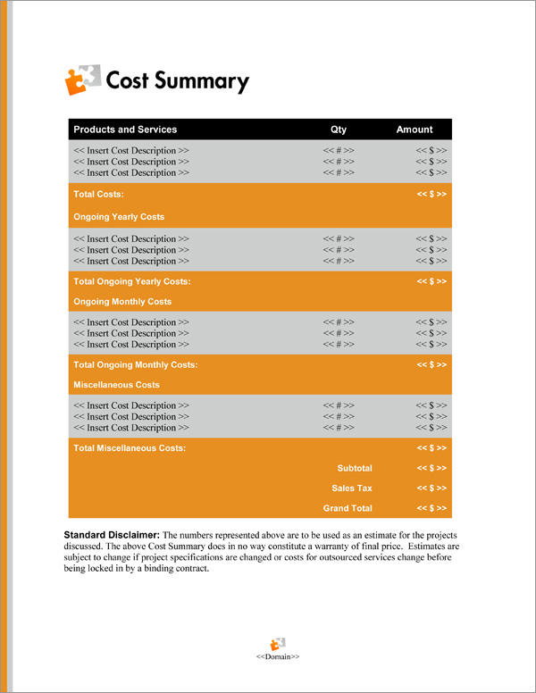 Proposal Pack Minimalist #7 Cost Summary Page Proposal Pack Minimalist #7 Cost Summary Page