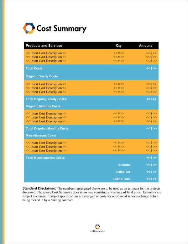 Proposal Pack Minimalist #8 Cost Summary Page