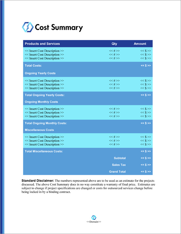 Proposal Pack Minimalist #9 Cost Summary Page Proposal Pack Minimalist #9 Cost Summary Page