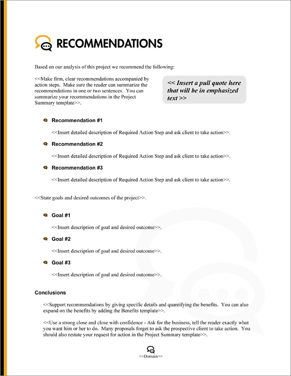 Proposal Pack Communication #3 Recommendations Page Proposal Pack Communication #3 Recommendations Page