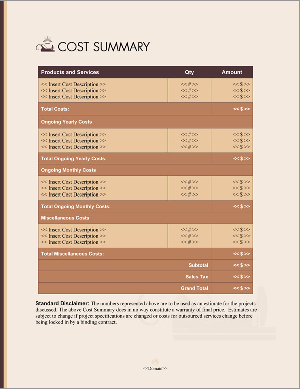 Proposal Pack Construction #7 Cost Summary Page Proposal Pack Construction #7 Cost Summary Page