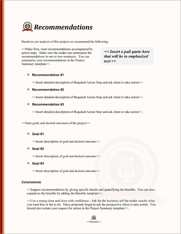 Proposal Pack Education #4 Recommendations Page Proposal Pack Education #4 Recommendations Page
